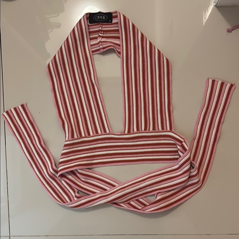 Cider Pink and White Striped Halter Top